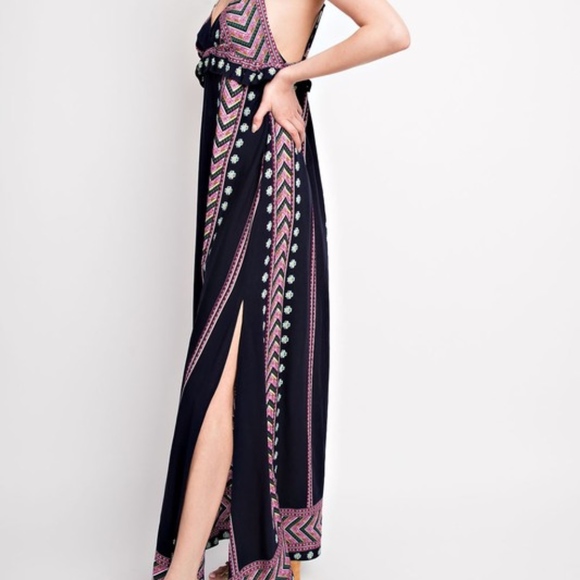 Back2Basics Dresses & Skirts - Dress Purple Navy Contemporary Print Ruffle Maxi